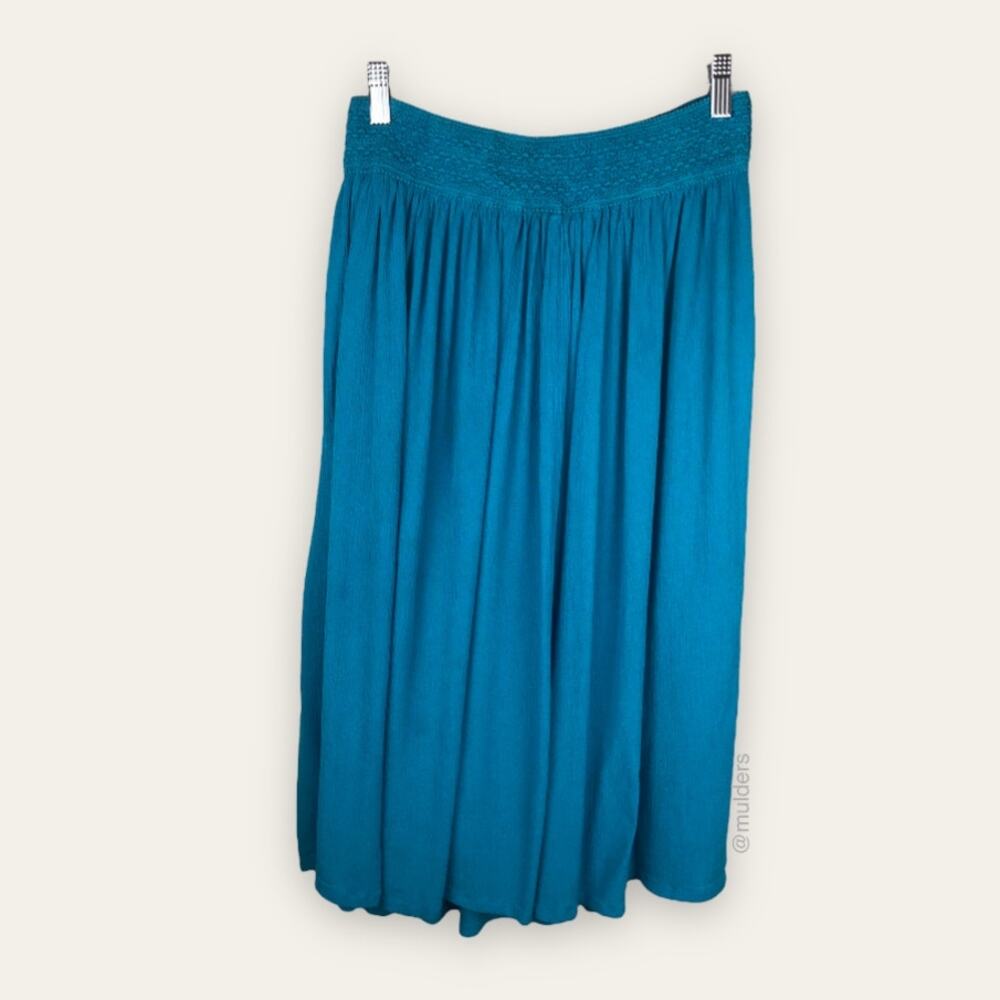 Gypsie Blu Bright Blue Prairie Bohemian Boho Pleated Long Maxi Skirt Small